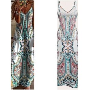 Boho Floral Print Cottagecore Cami Maxi Dress